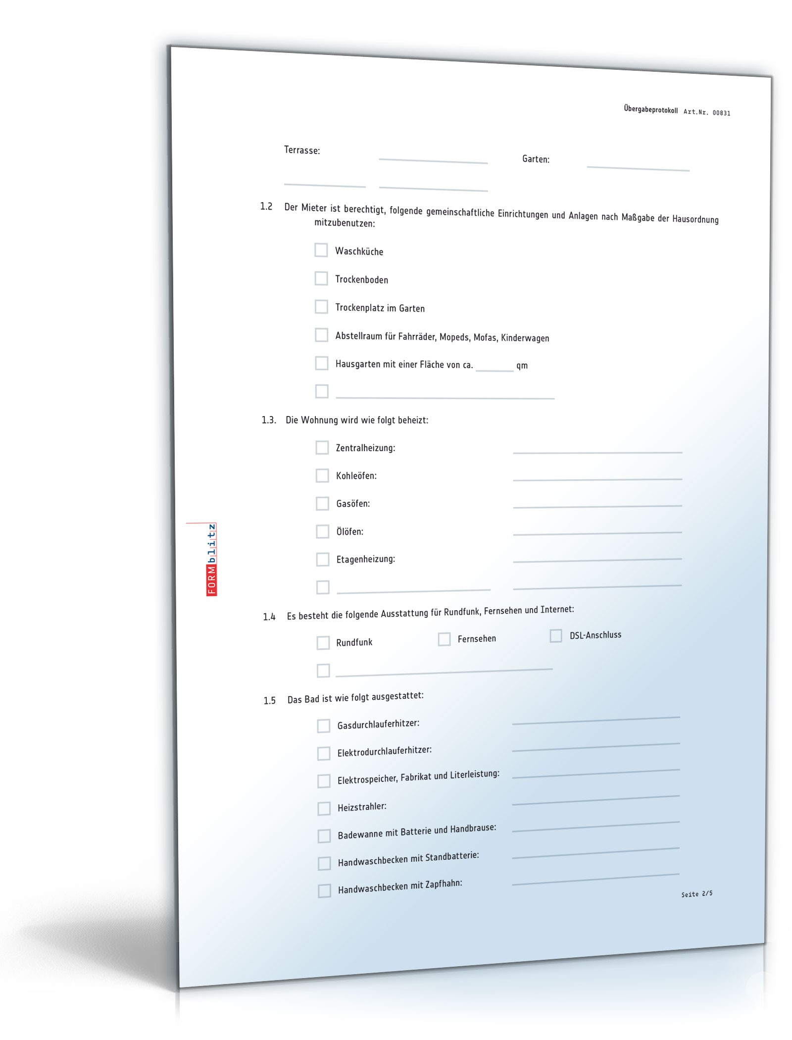 Übergabeprotokoll einer Mietsache mit Zusatzvereinbarung PDF. Seite: 2