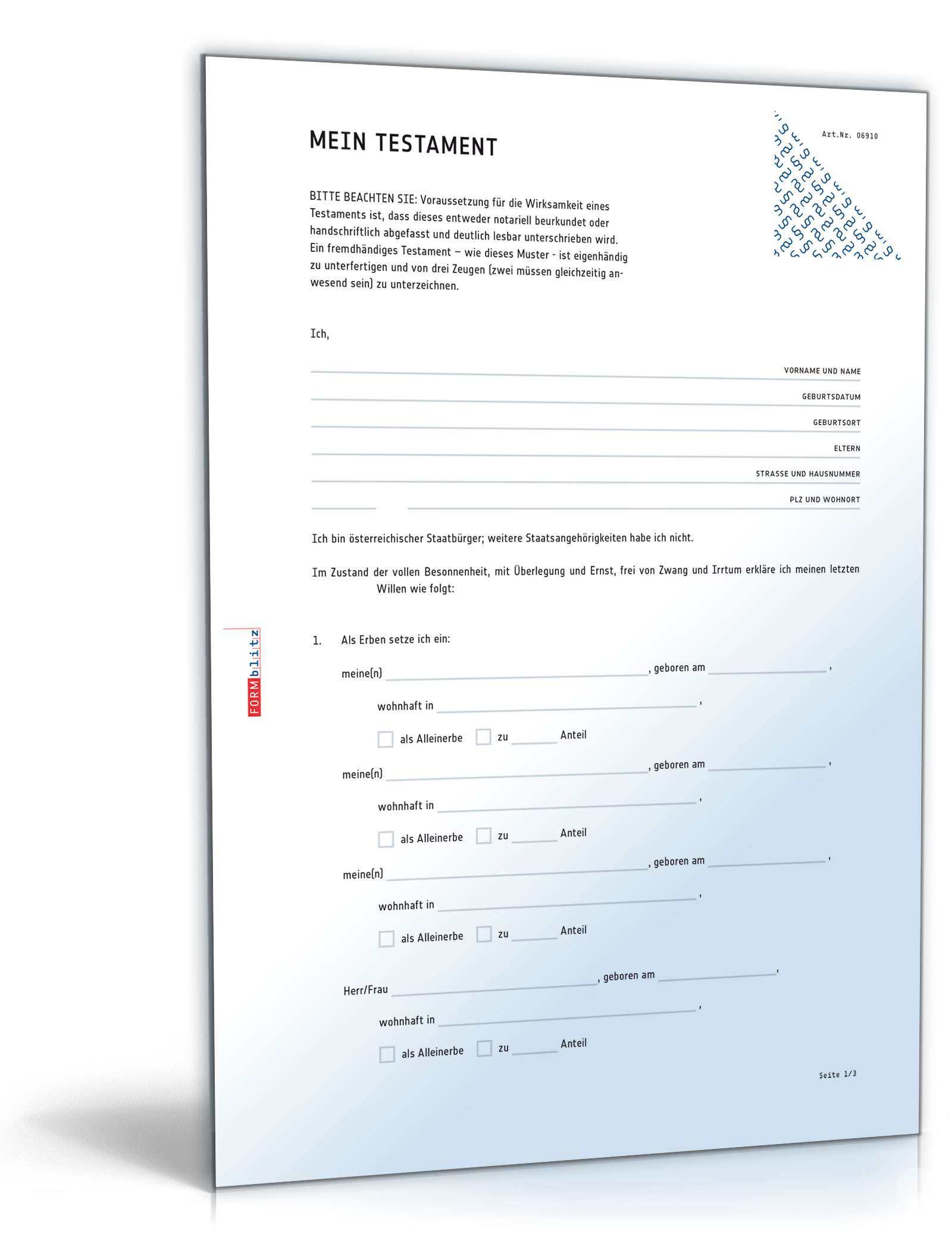 Einfaches Testament PDF