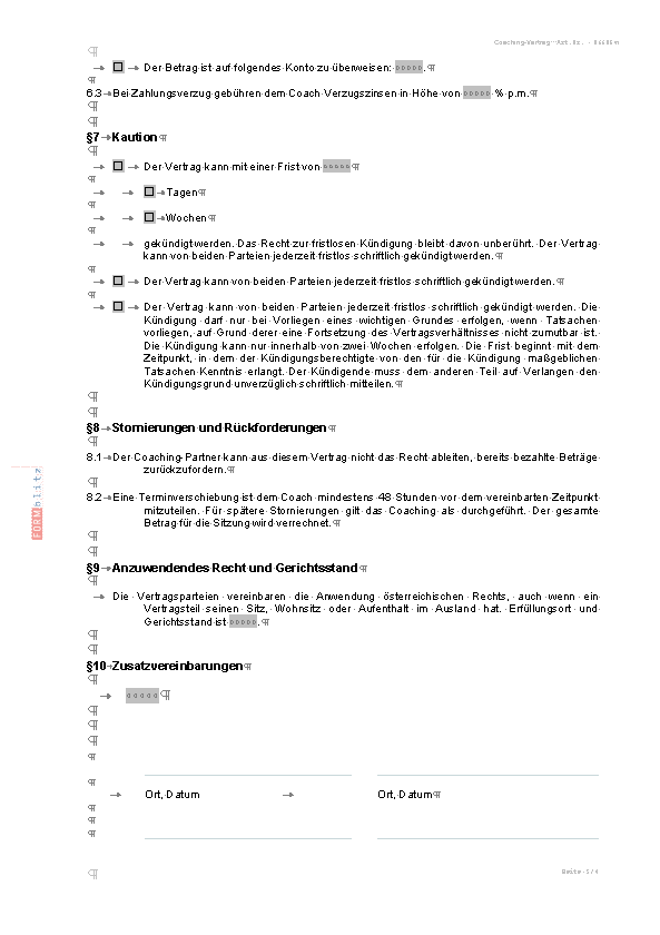 Coachingvertrag Word. Seite: 2