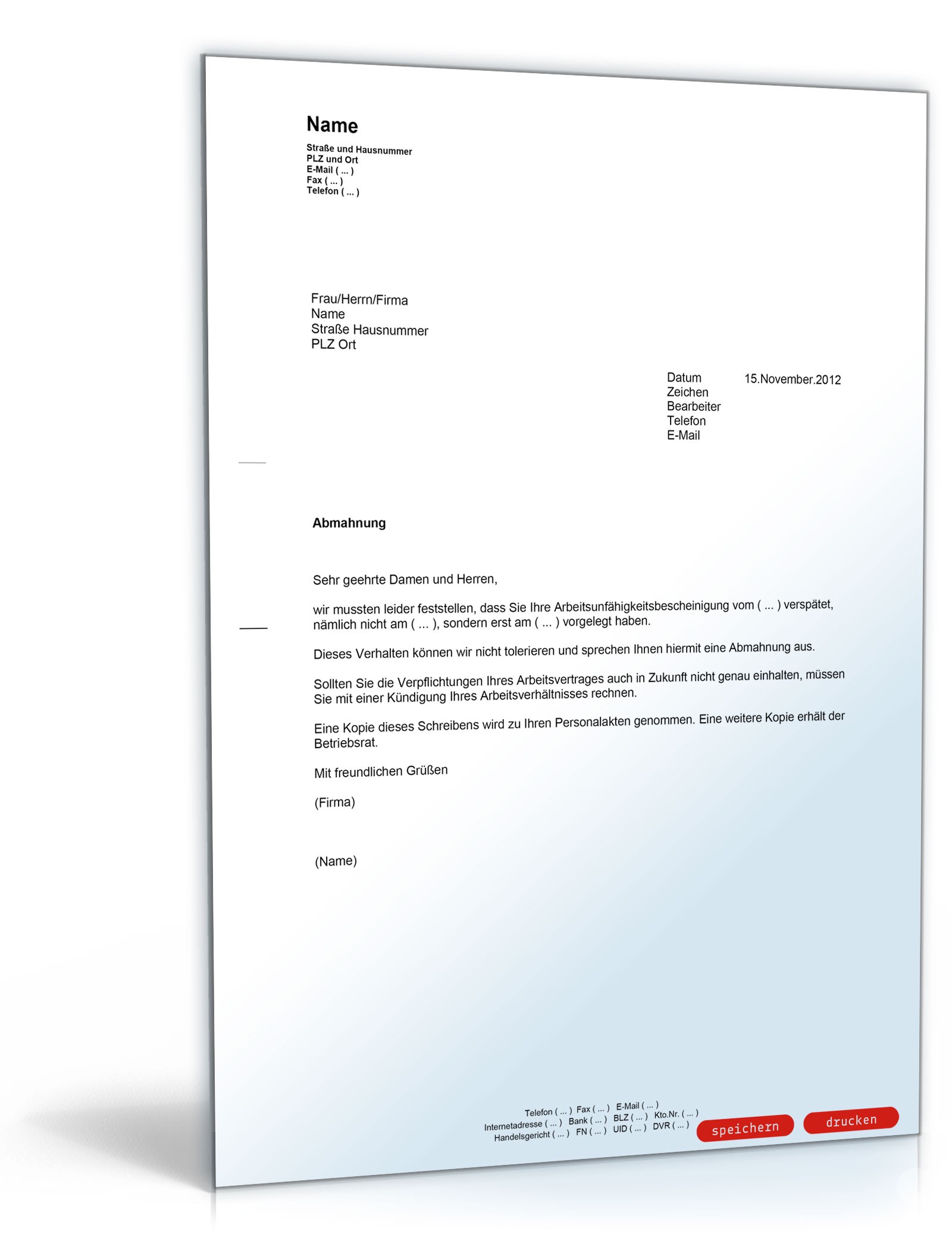 Abmahnung wegen verspäteter Arbeitsunfähigkeitsbescheinigung PDF