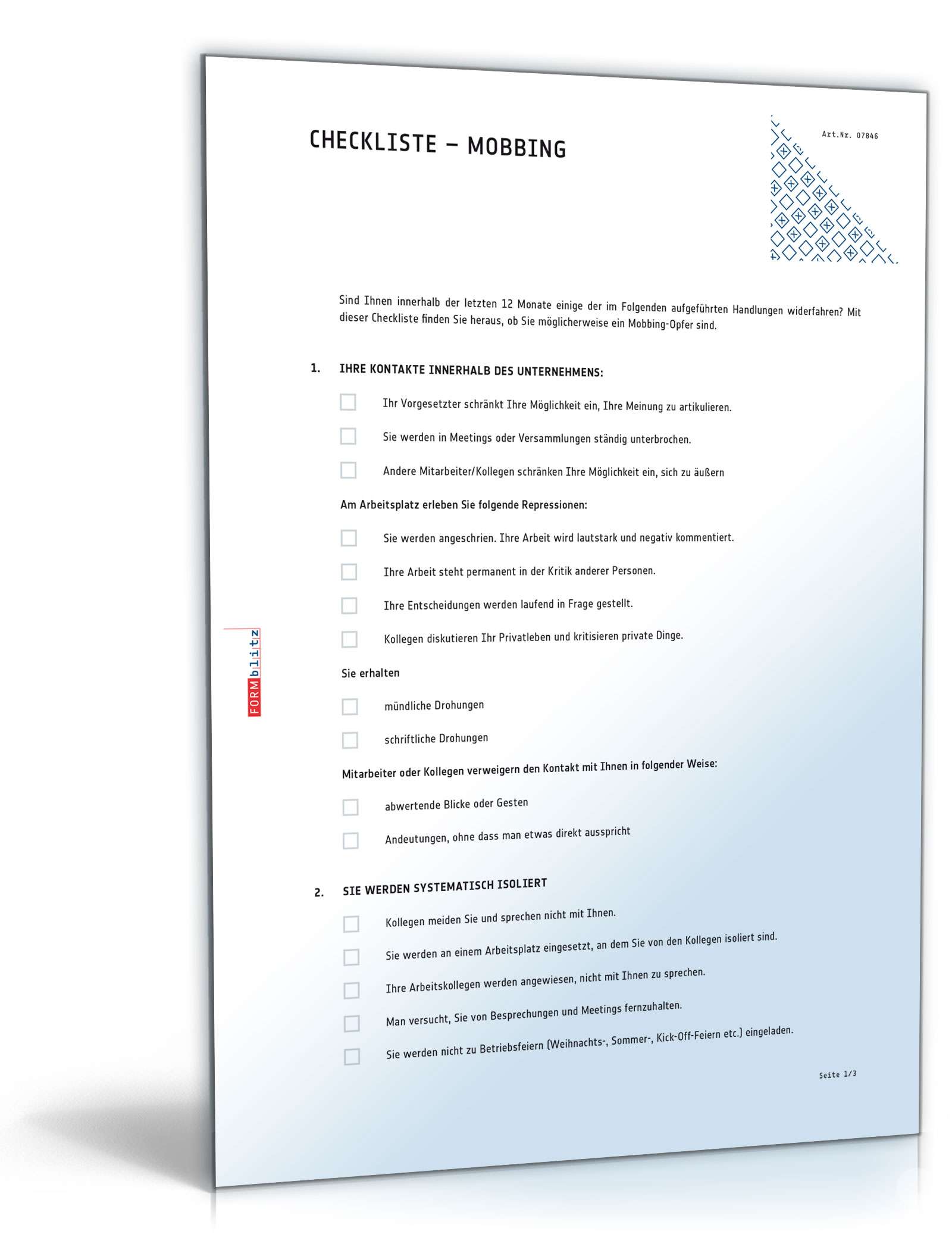 Mobbing-Protokoll mit Checkliste PDF. Seite: 4