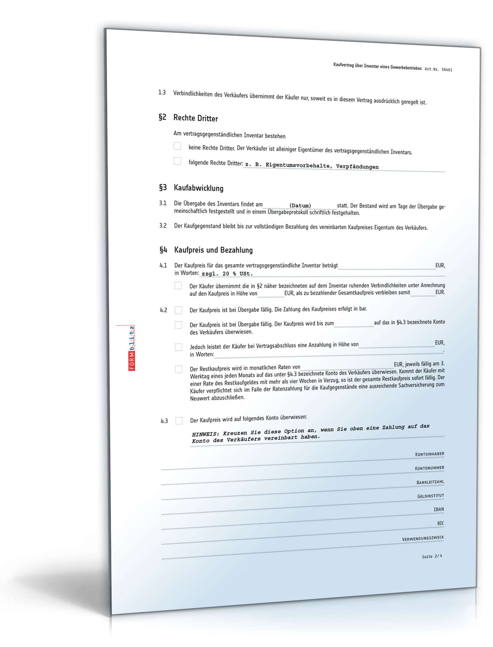 Kaufvertrag über Inventar eines Gewerbebetriebes PDF. Seite: 2