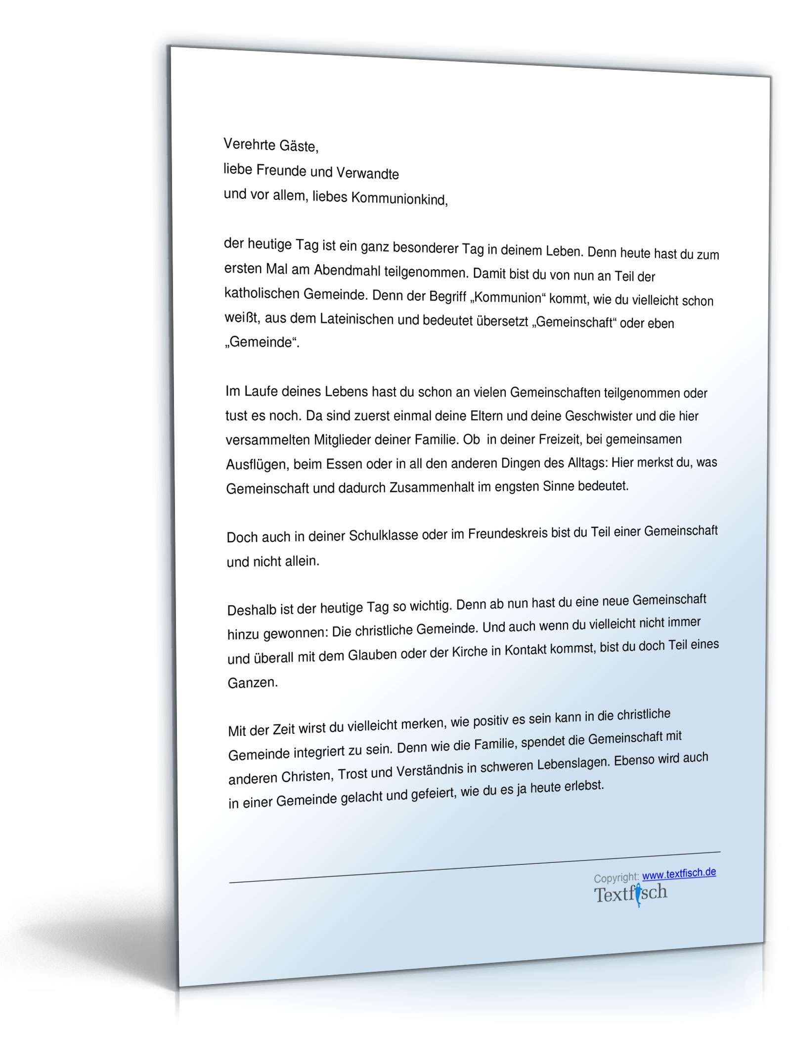 Rede zur Kommunion - Elternteil oder Pate spricht PDF. Seite: 2