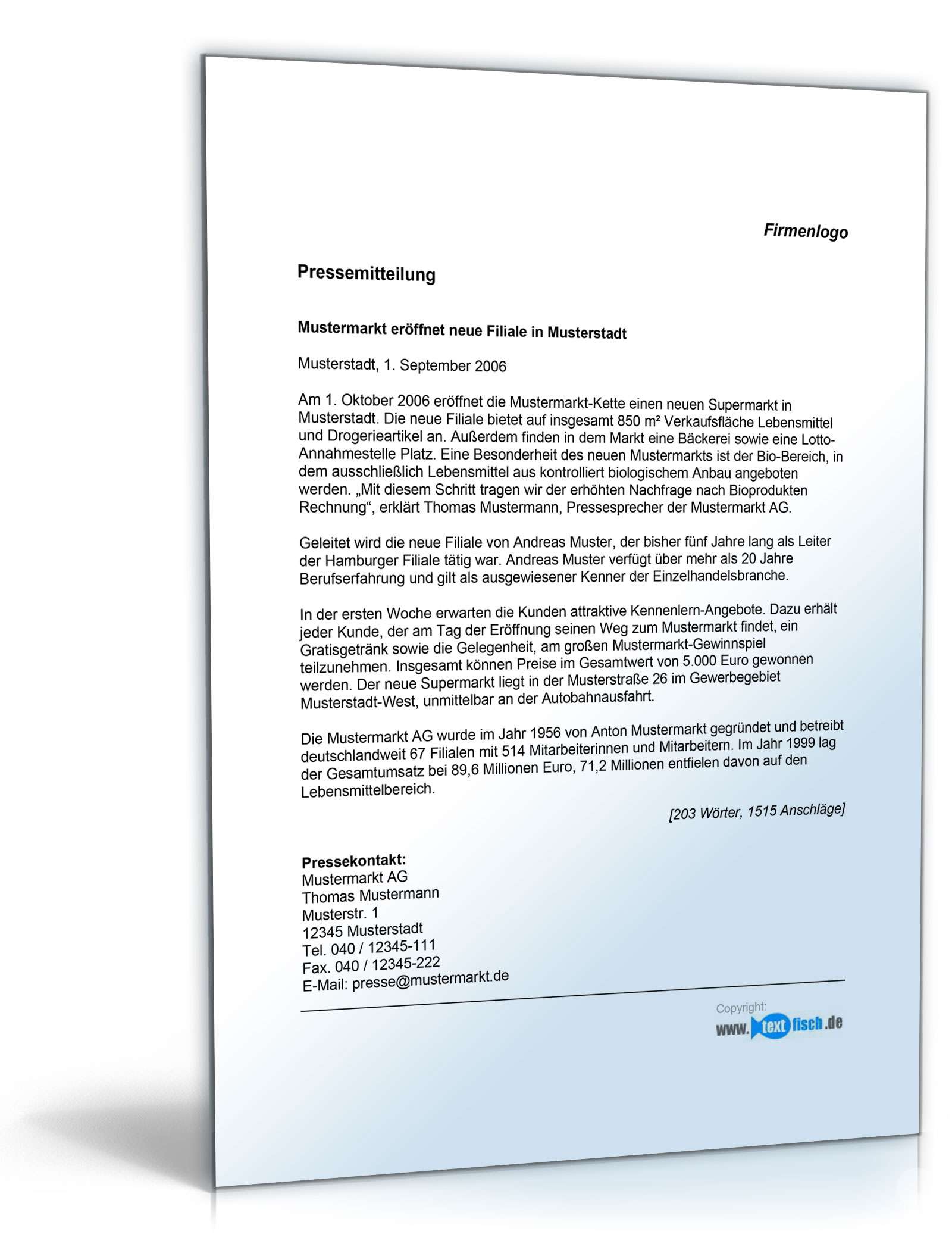 Pressemitteilung über die Eröffnung einer Filiale (Supermarkt) PDF