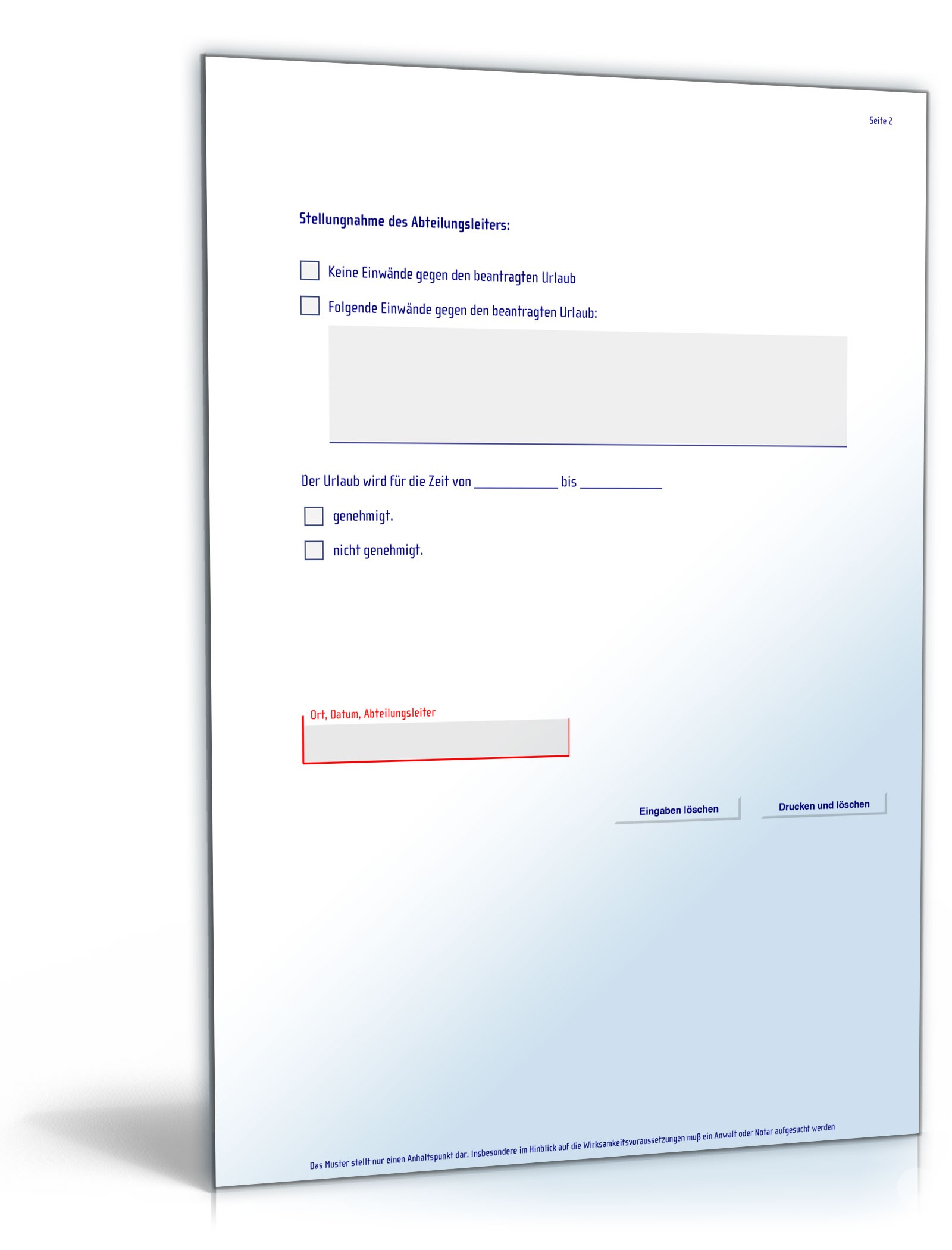 Allgemeiner Urlaubsantrag PDF. Seite: 2