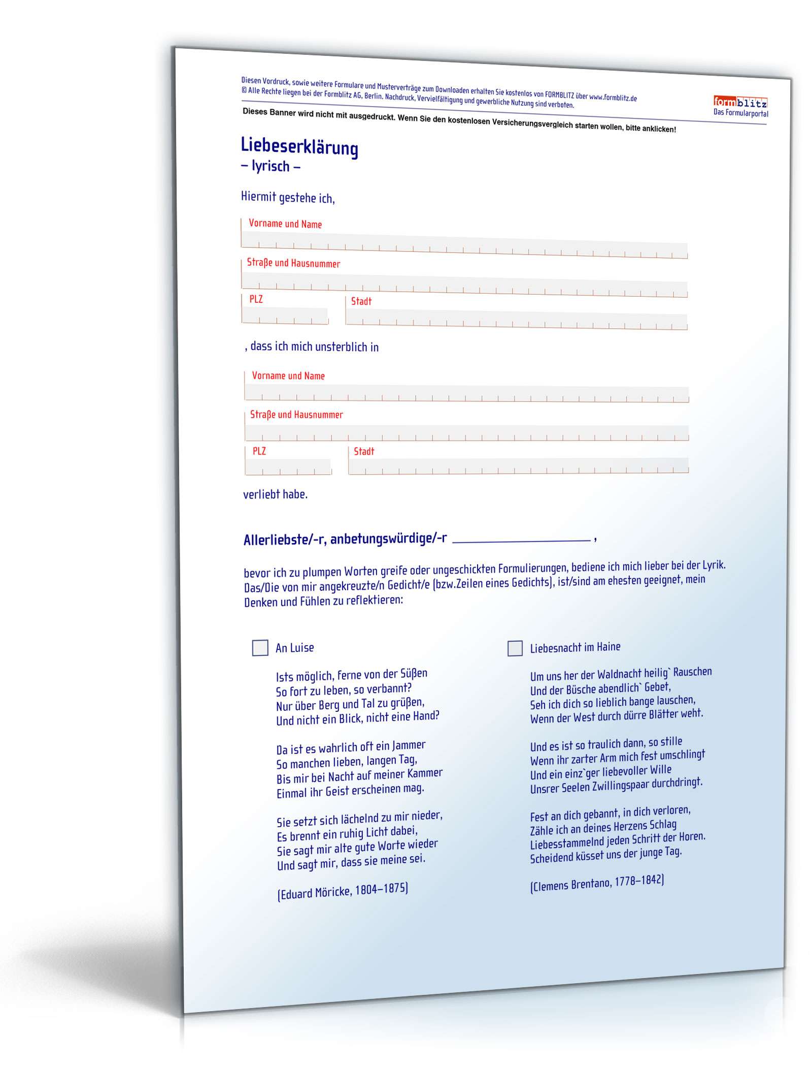 Liebeserklärung lyrisch PDF