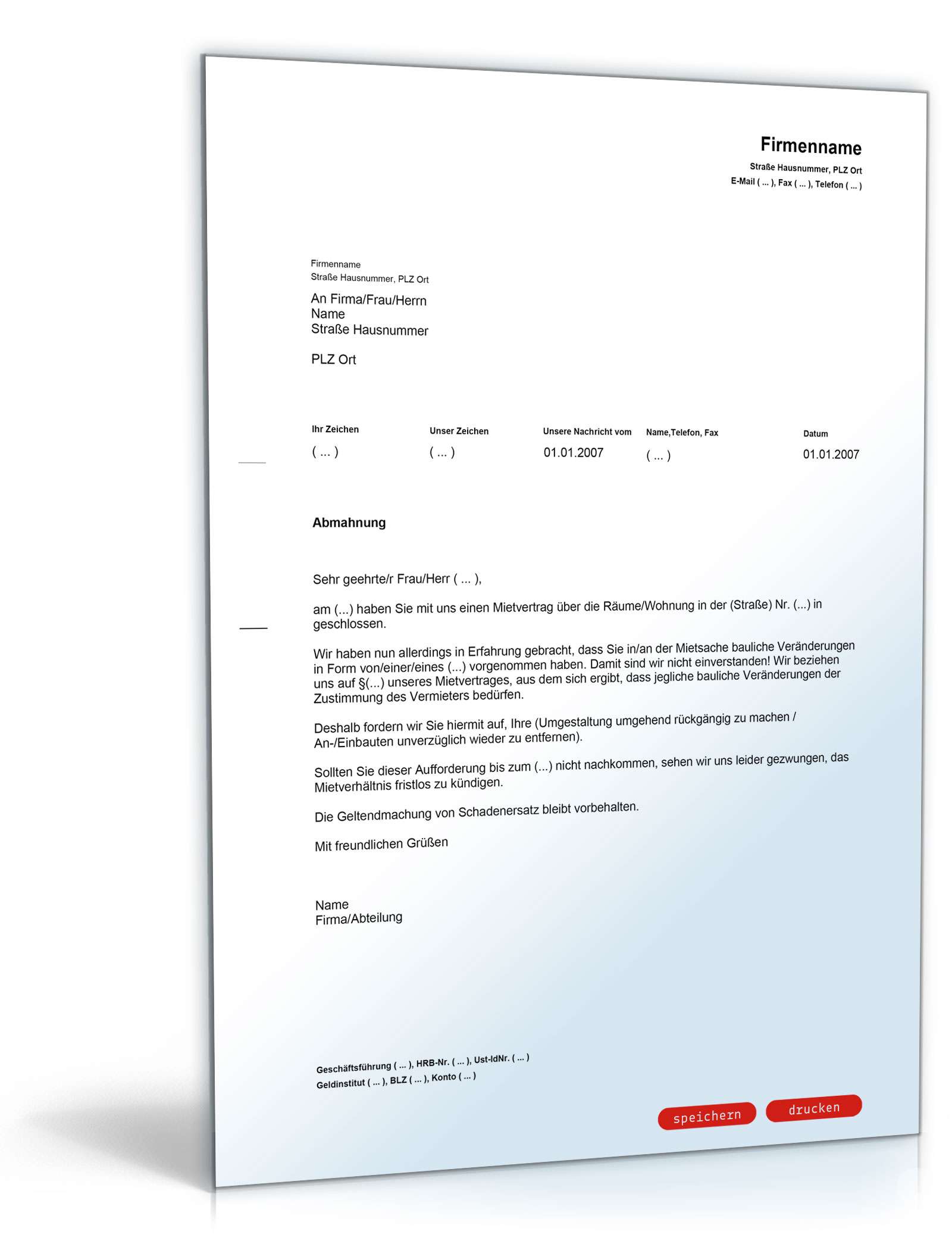 Unterlassungsaufforderung an einen Mieter PDF