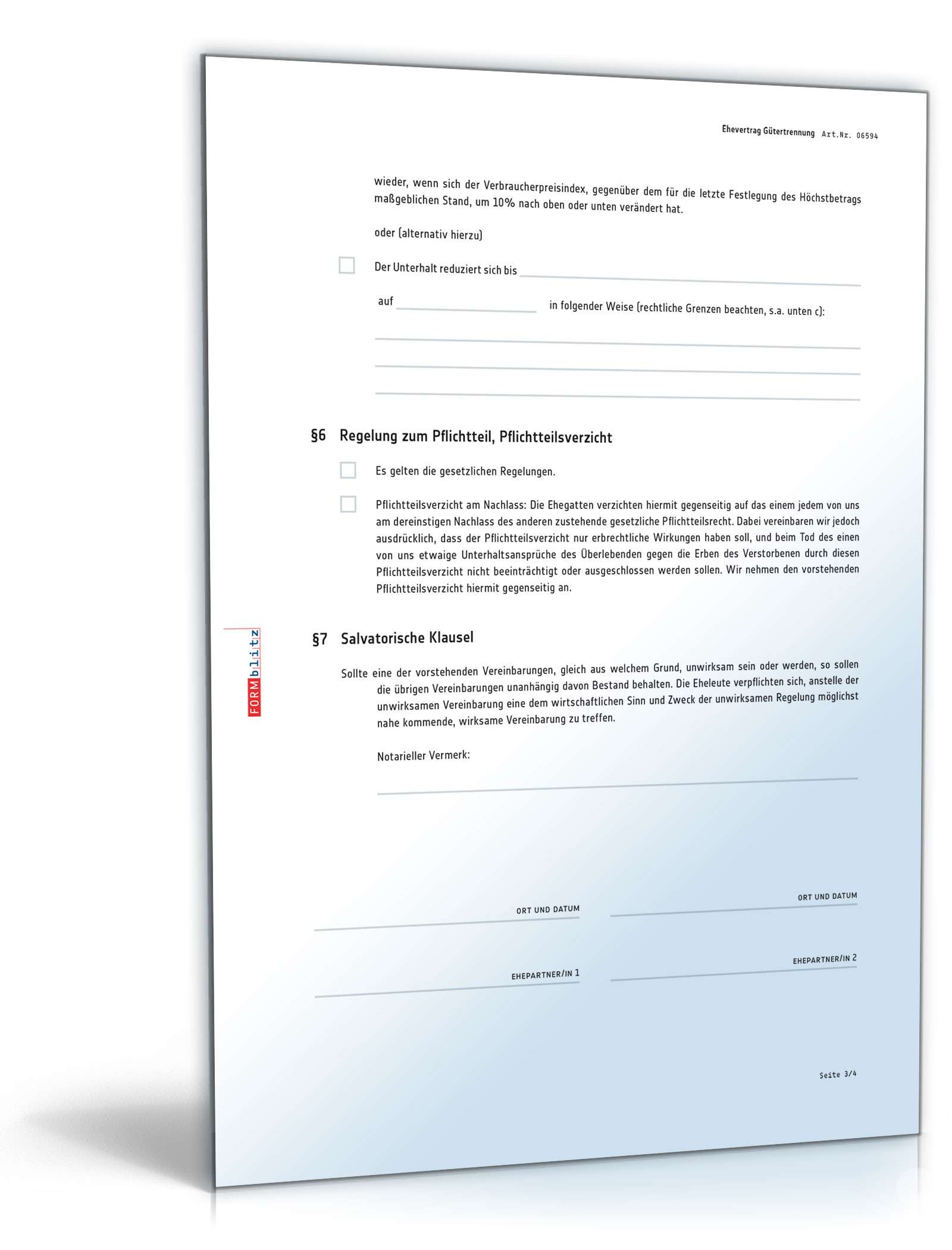 Ehevertrag mit Gütertrennung PDF. Seite: 3