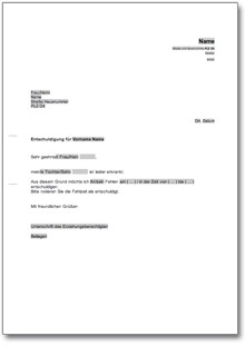 Entschuldigung an die Schule wegen Krankheit des Kindes Word