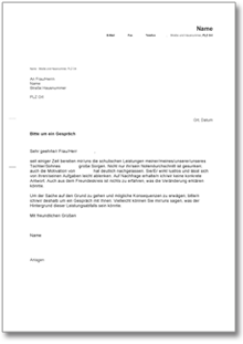 Bitte um ein Lehrer-Eltern-Gespräch Word