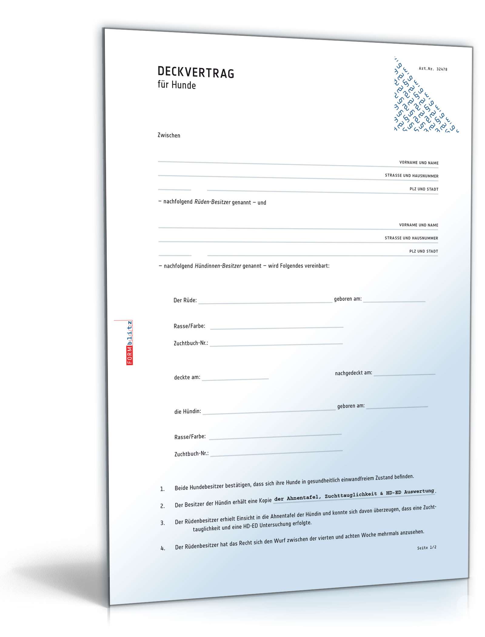 Deckvertrag für Hunde PDF