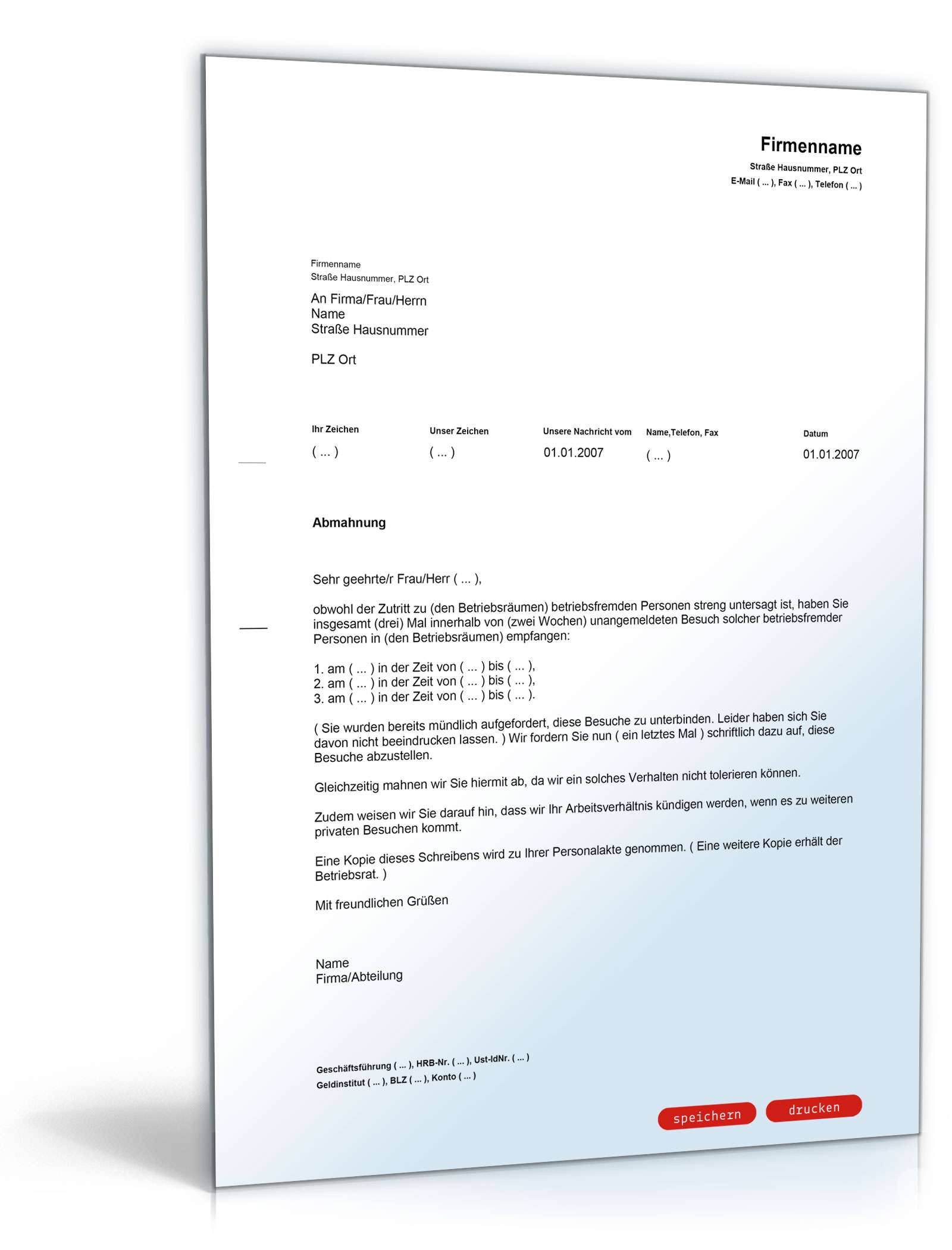 Abmahnung wegen Besuchs betriebsfremder Personen PDF