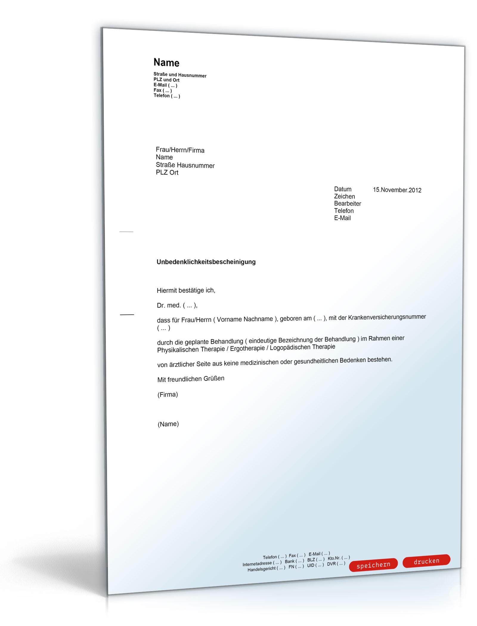 Unbedenklichkeitsbescheinigung für die Inanspruchnahme einer Therapie PDF