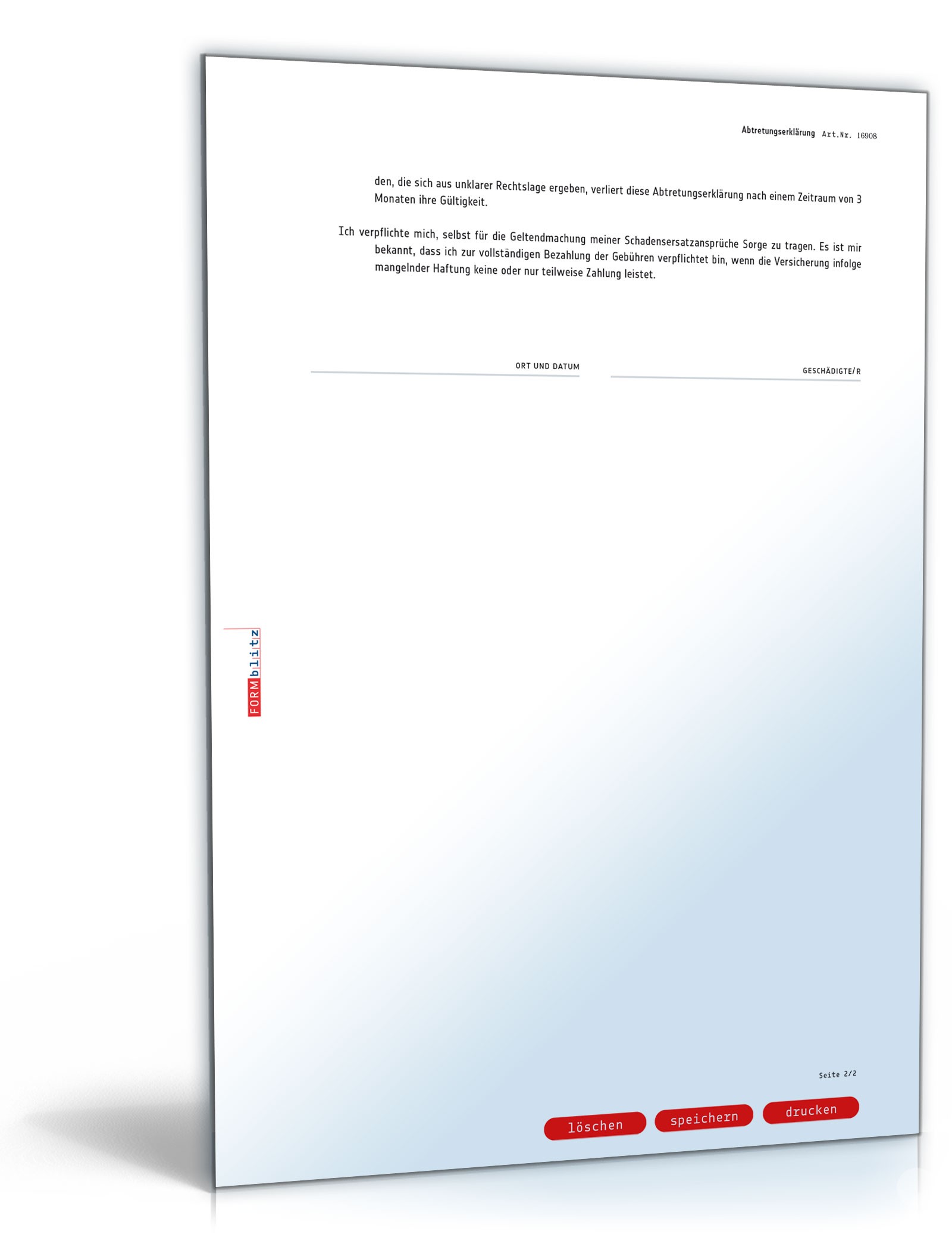 Abtretungserklärung von Schadensersatzansprüchen an eine Reparaturwerkstatt PDF. Seite: 2