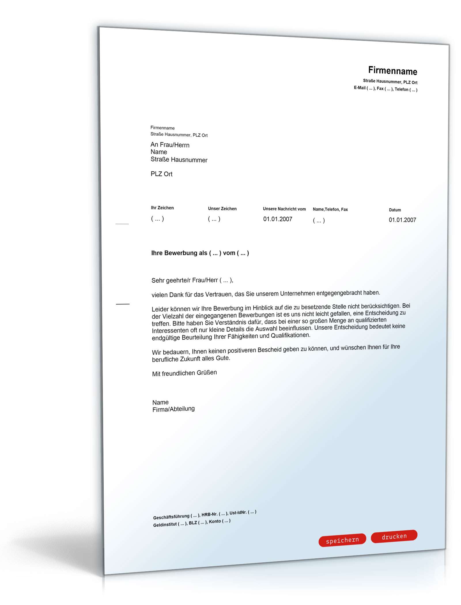 Absage einer Bewerbung um eine Lehrstelle PDF