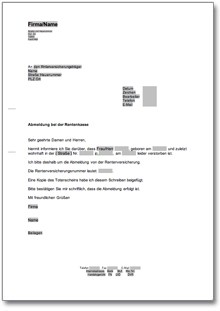 Abmeldung von der deutschen Rentenkasse / Rentenversicherung Word