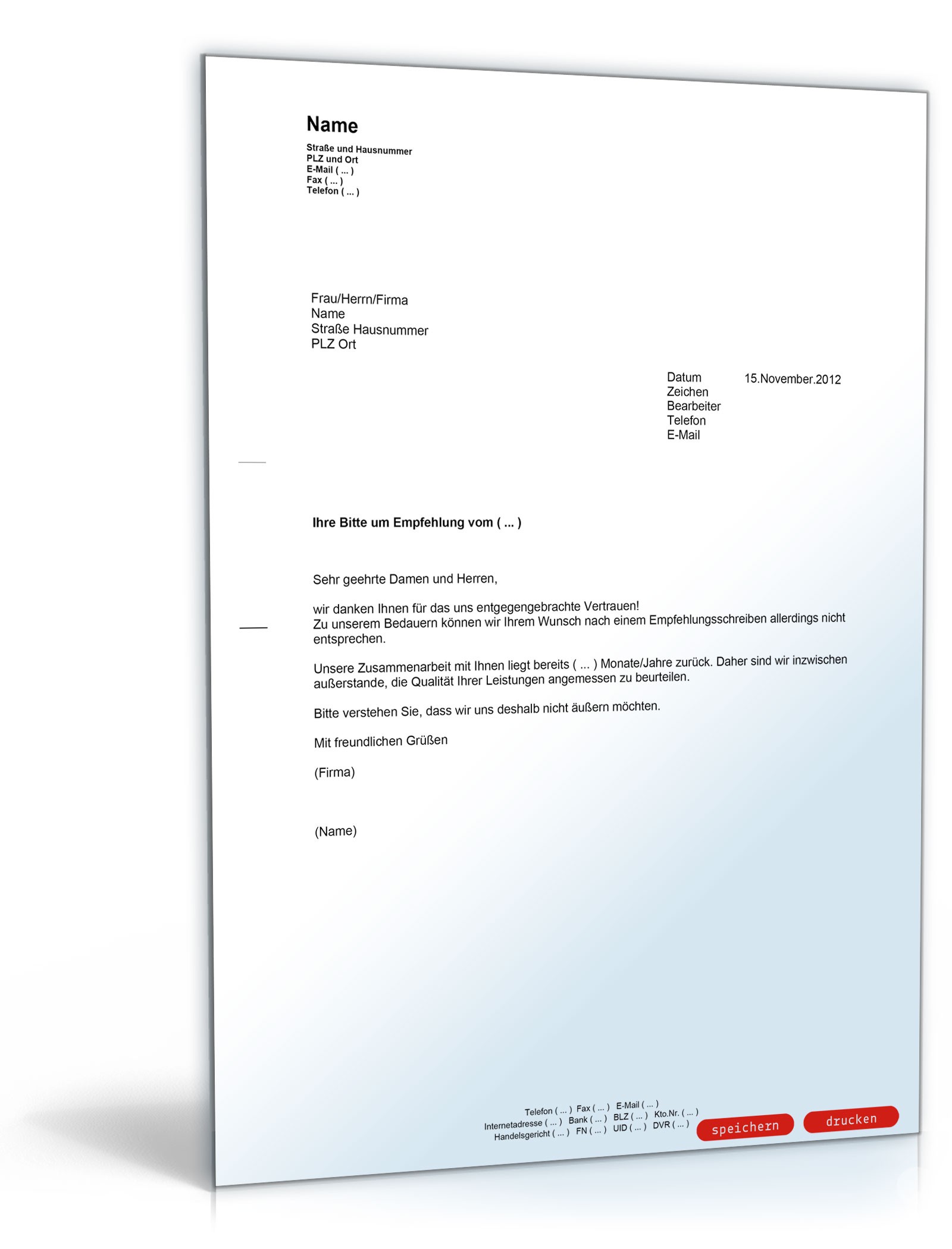 Zurückweisung einer Bitte um ein Empfehlungsschreiben PDF