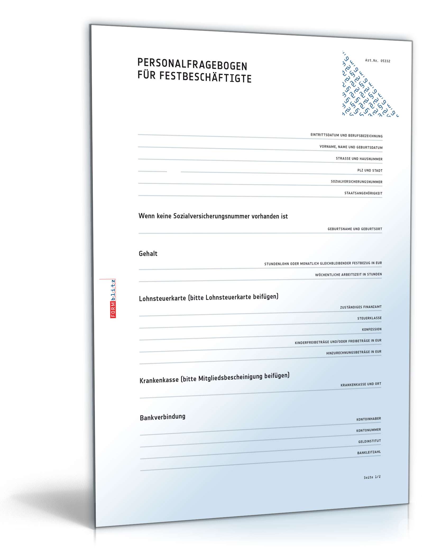 Personalfragebogen für Festbeschäftigte PDF