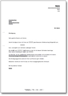 Kündigung Dienstvertrag Word