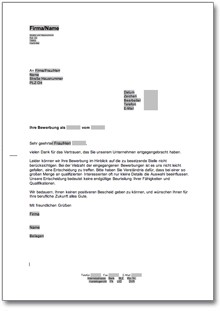 Absage einer Bewerbung auf eine Stellenausschreibung Word