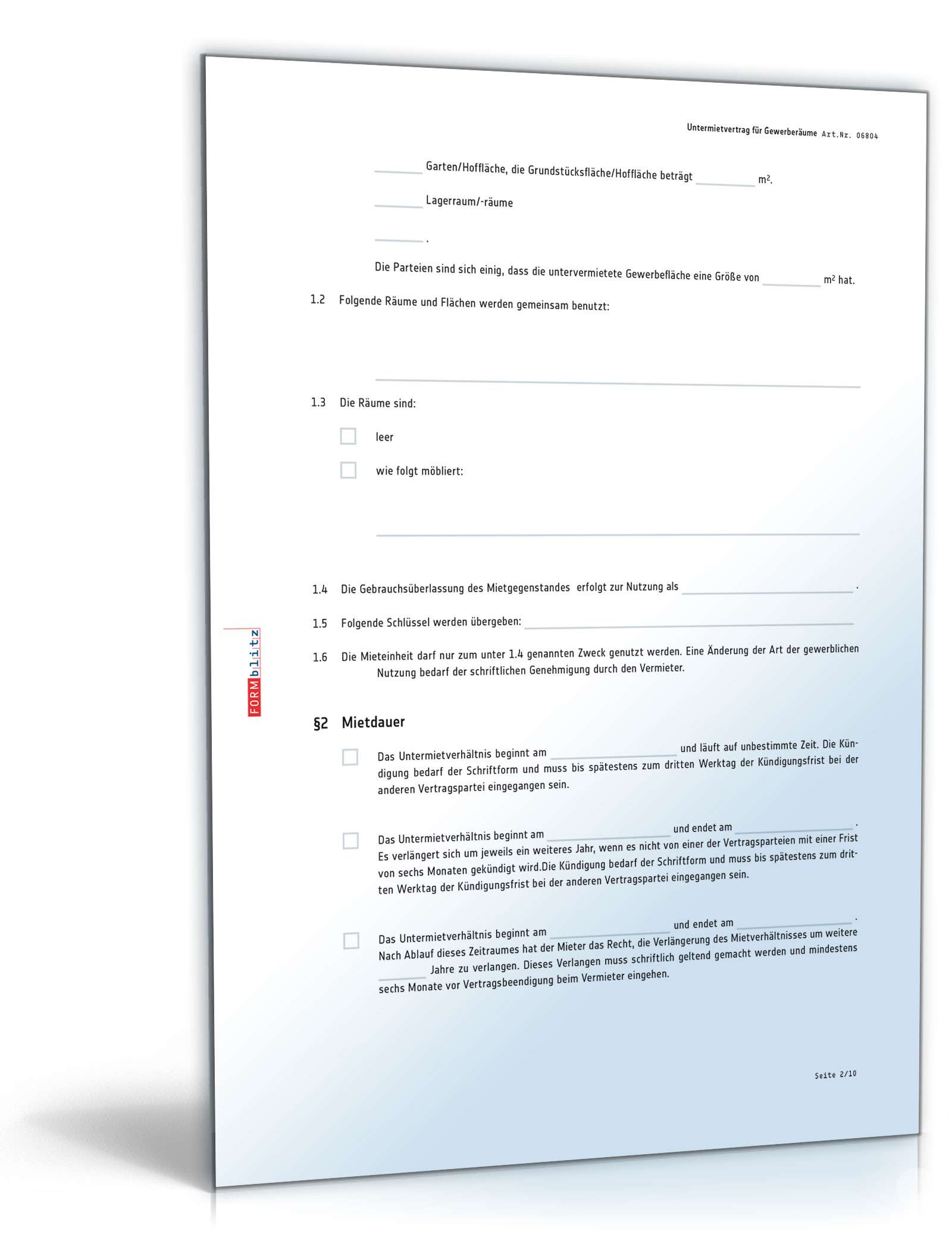 Untermietvertrag für Gewerberäume PDF. Seite: 2