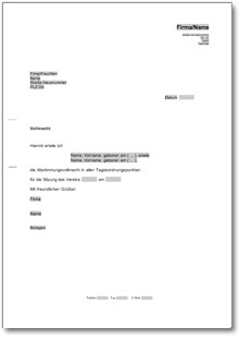 Abstimmungsvollmacht für eine Vereinssitzung Word