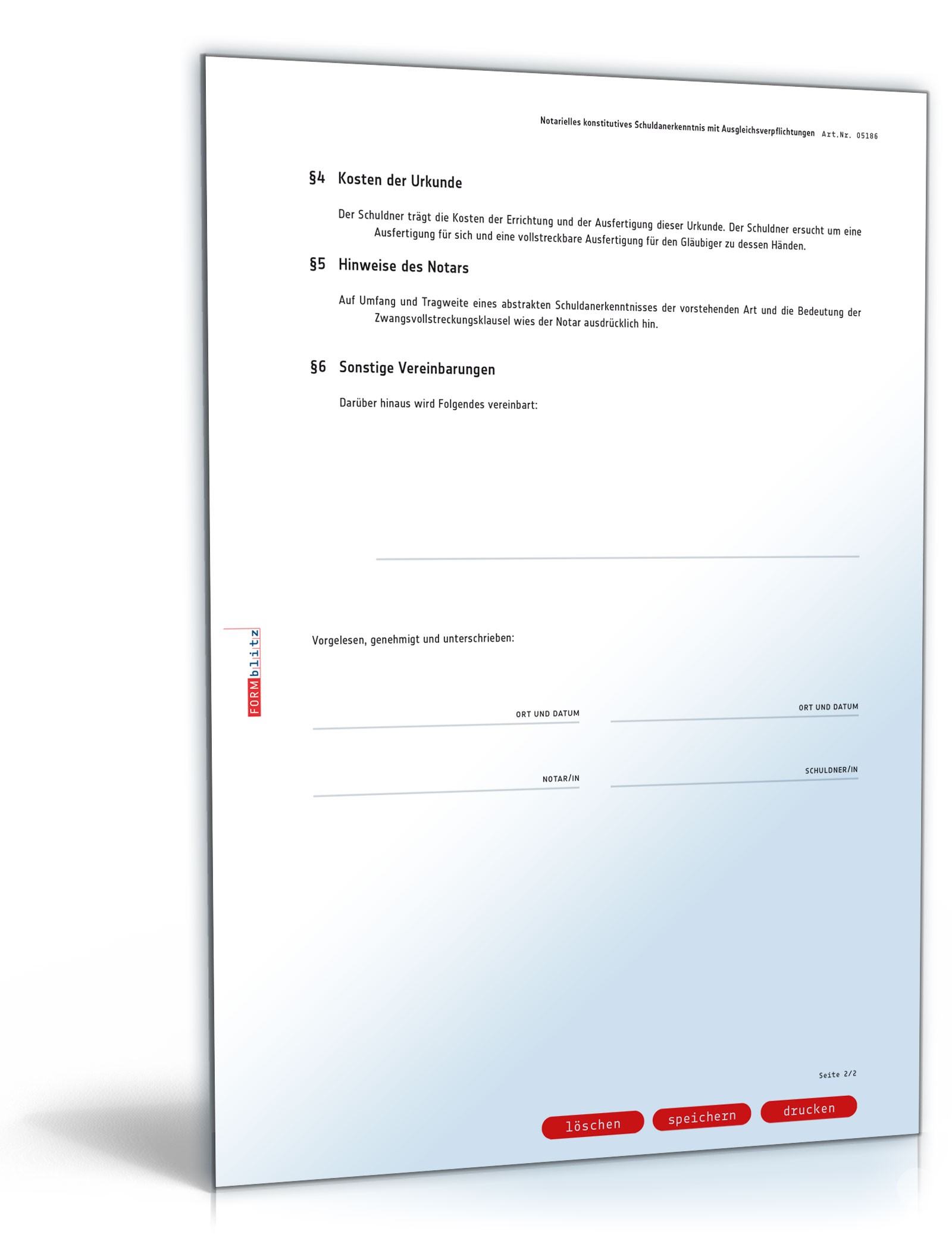 Notarielles konstitutives Schuldanerkenntnis mit Ausgleichsverpflichtung PDF. Seite: 2