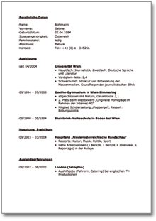 Lebenslauf (Student) Word