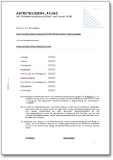 Abtretungserklärung von Schadensersatzansprüchen an eine Reparaturwerkstatt Word