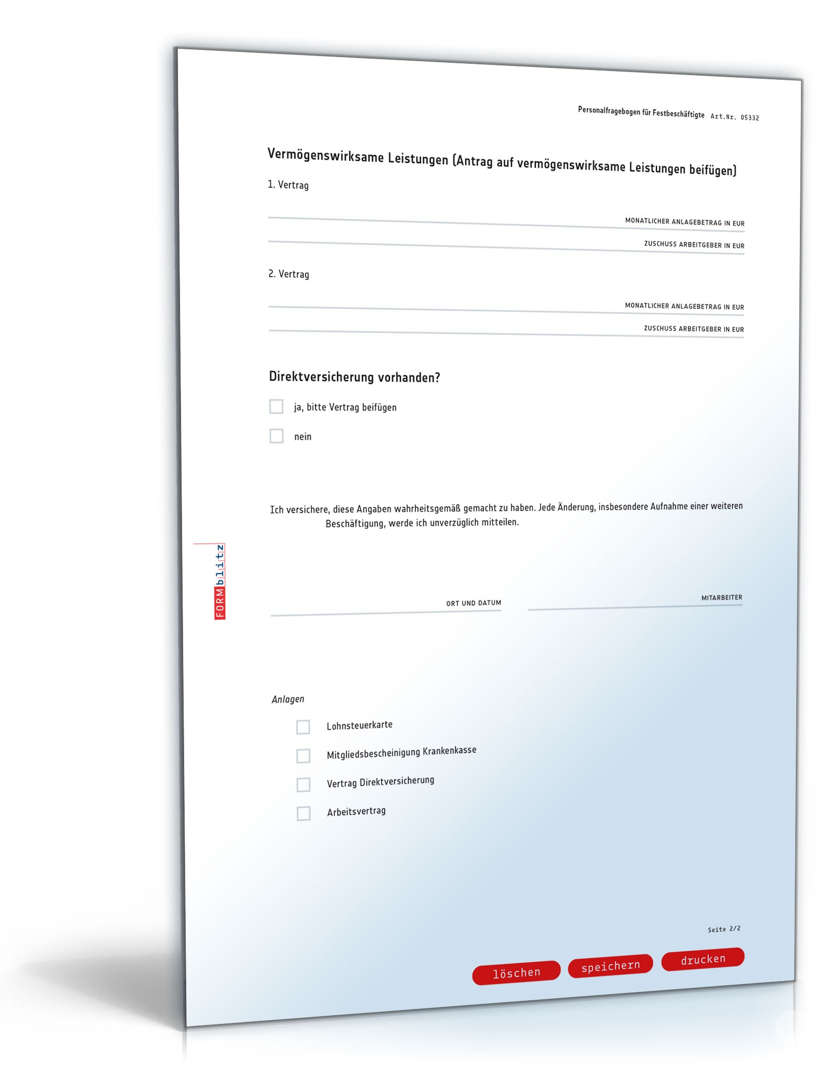 Personalfragebogen für Festbeschäftigte PDF. Seite: 2
