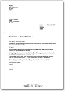 Beschwerde gegen einen Steuerbescheid Word
