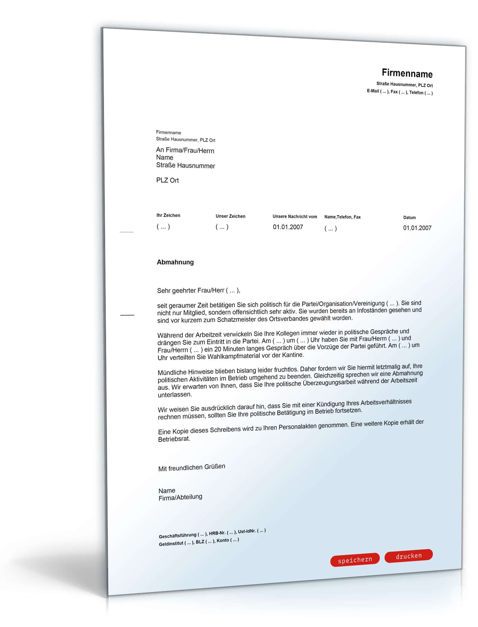 Abmahnung wegen unerlaubter politischer Betätigung PDF