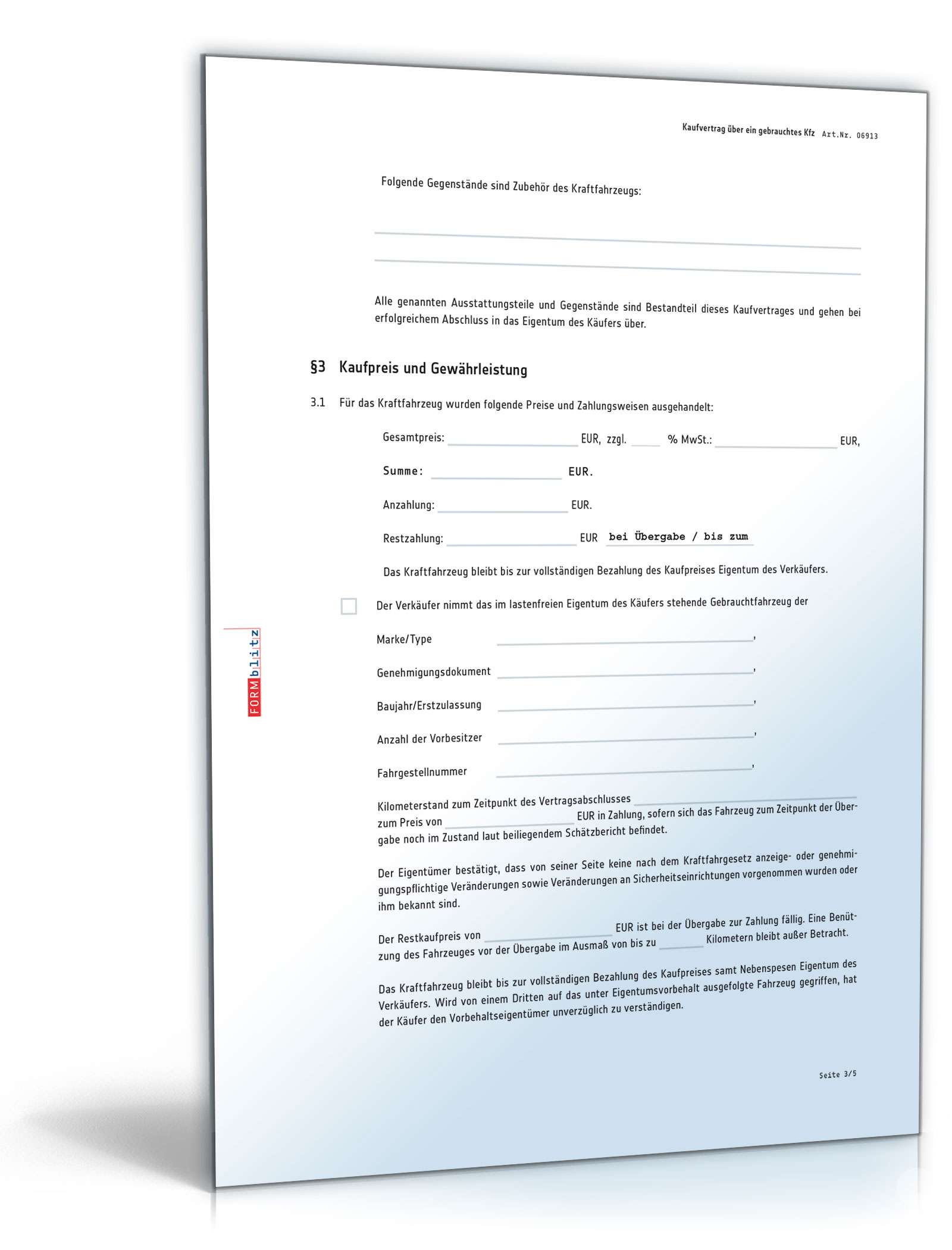 Kaufvertrag über ein gebrauchtes Kraftfahrzeug PDF. Seite: 3
