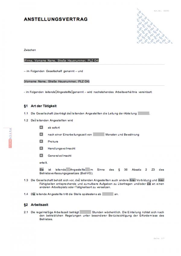 Anstellungsvertrag für leitende Angestellte (bei bestehendem Arbeitsverhältnis) Word. Seite: 2