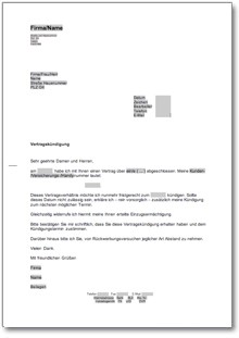 Kündigung Vertrag (fristgemäß) Word