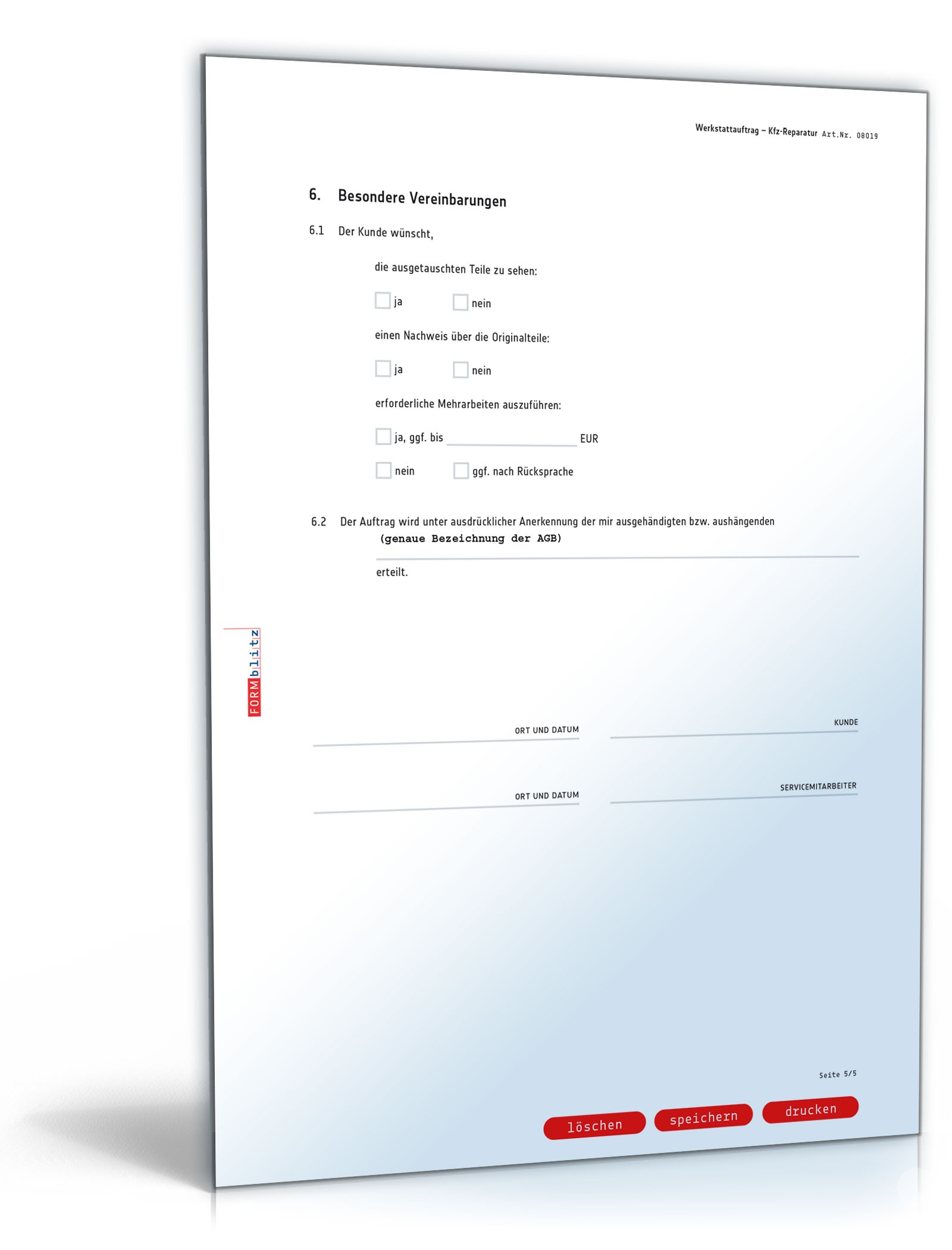 Werkstattauftrag für Kfz-Reparatur PDF. Seite: 5