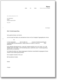 Beschwerde bei einer Bank Word