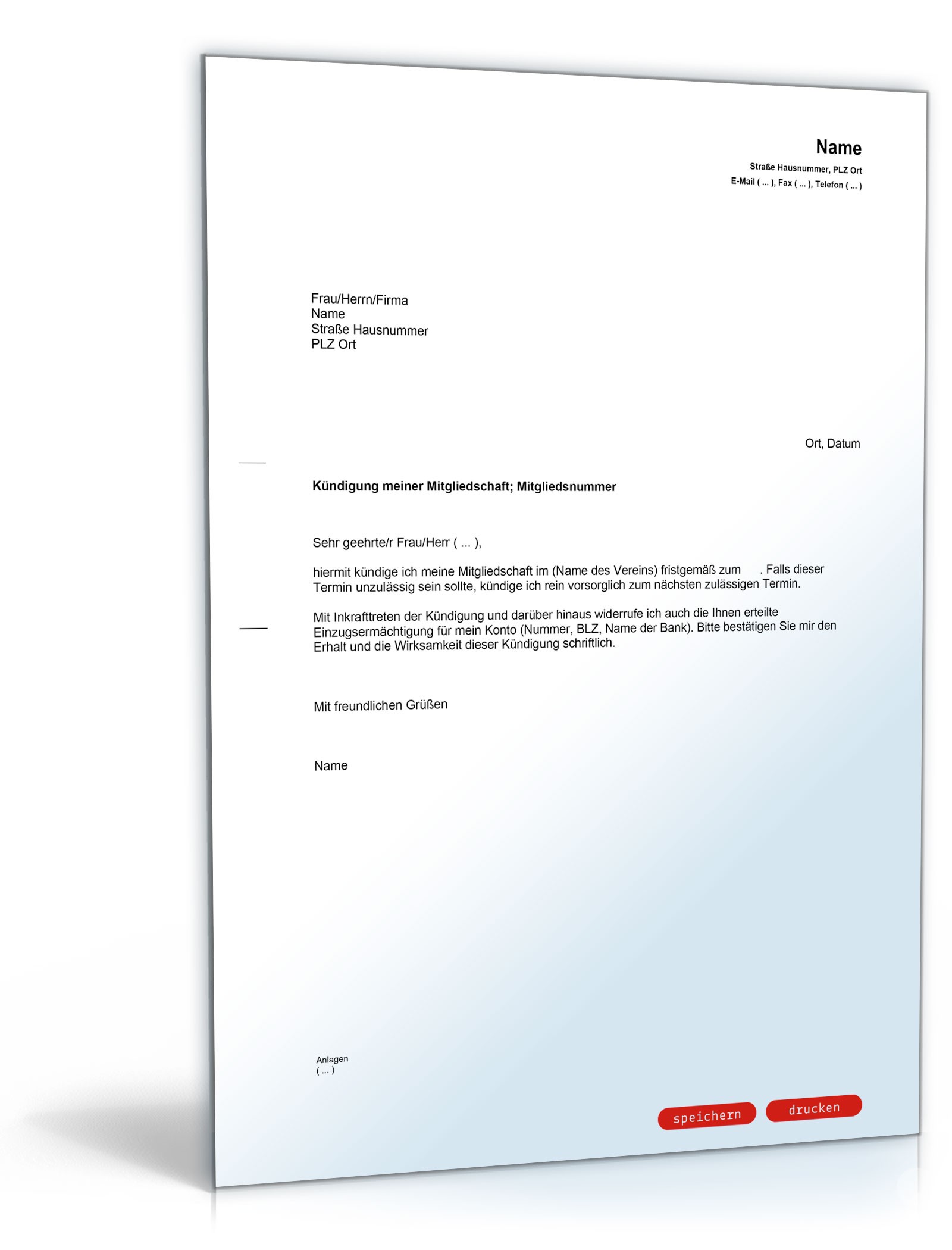 Kündigung der Mitgliedschaft in einem Verein
