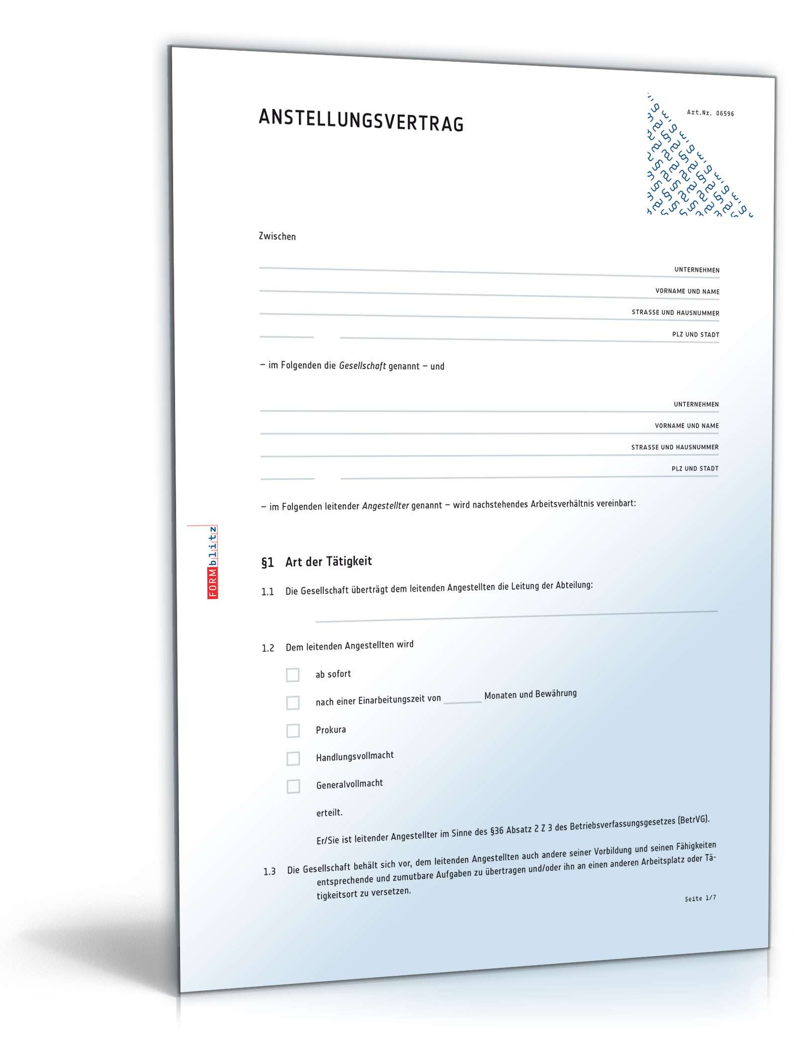 Anstellungsvertrag für leitende Angestellte (bei bestehendem Arbeitsverhältnis) PDF