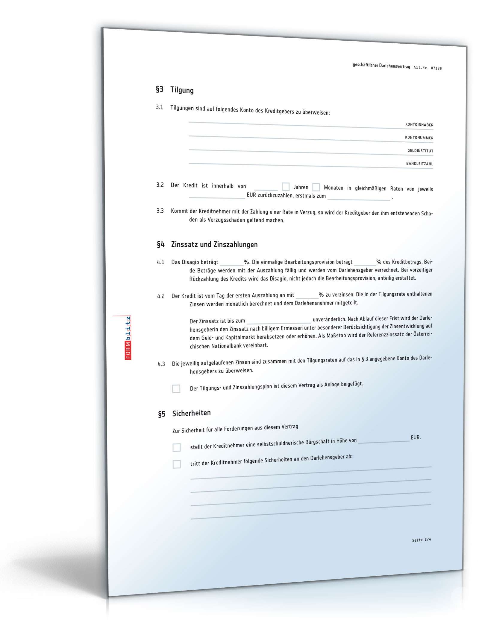 Geschäftlicher Darlehensvertrag PDF. Seite: 2