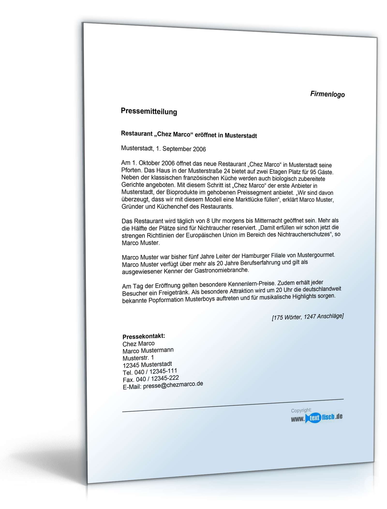 Pressemitteilung über die Eröffnung eines Restaurants PDF