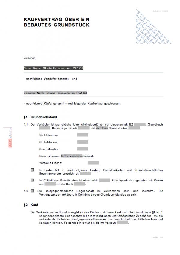 Kaufvertrag über ein bebautes Grundstück Word. Seite: 2
