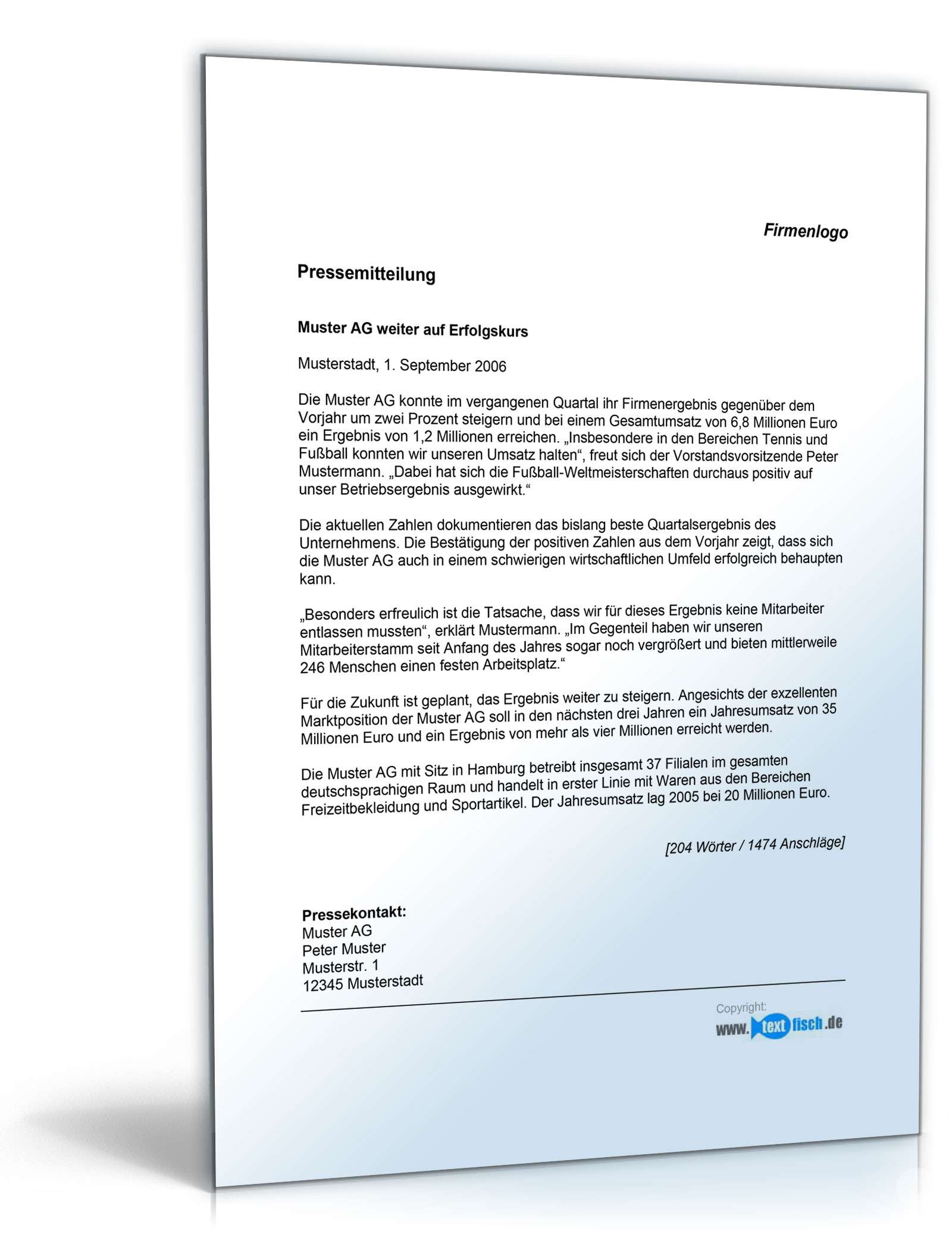 Pressemitteilung Verkündung der Geschäftsergebnisse (neutral) PDF