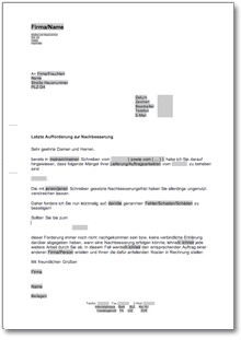 Letzte Aufforderung zur Nachbesserung einer Dienstleistung Word