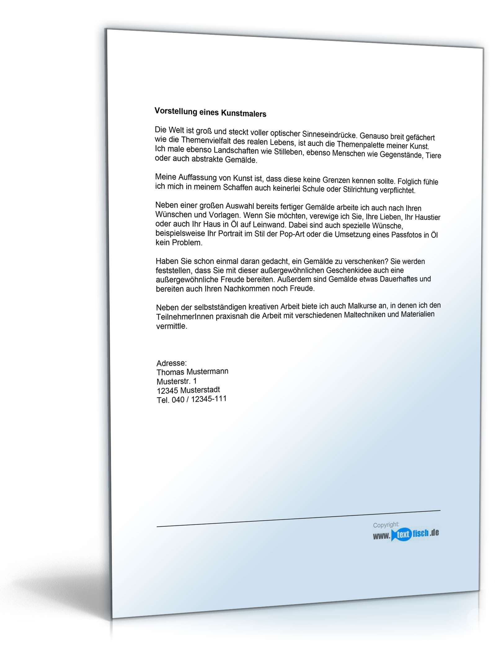 Werbetext für einen Kunstmaler
