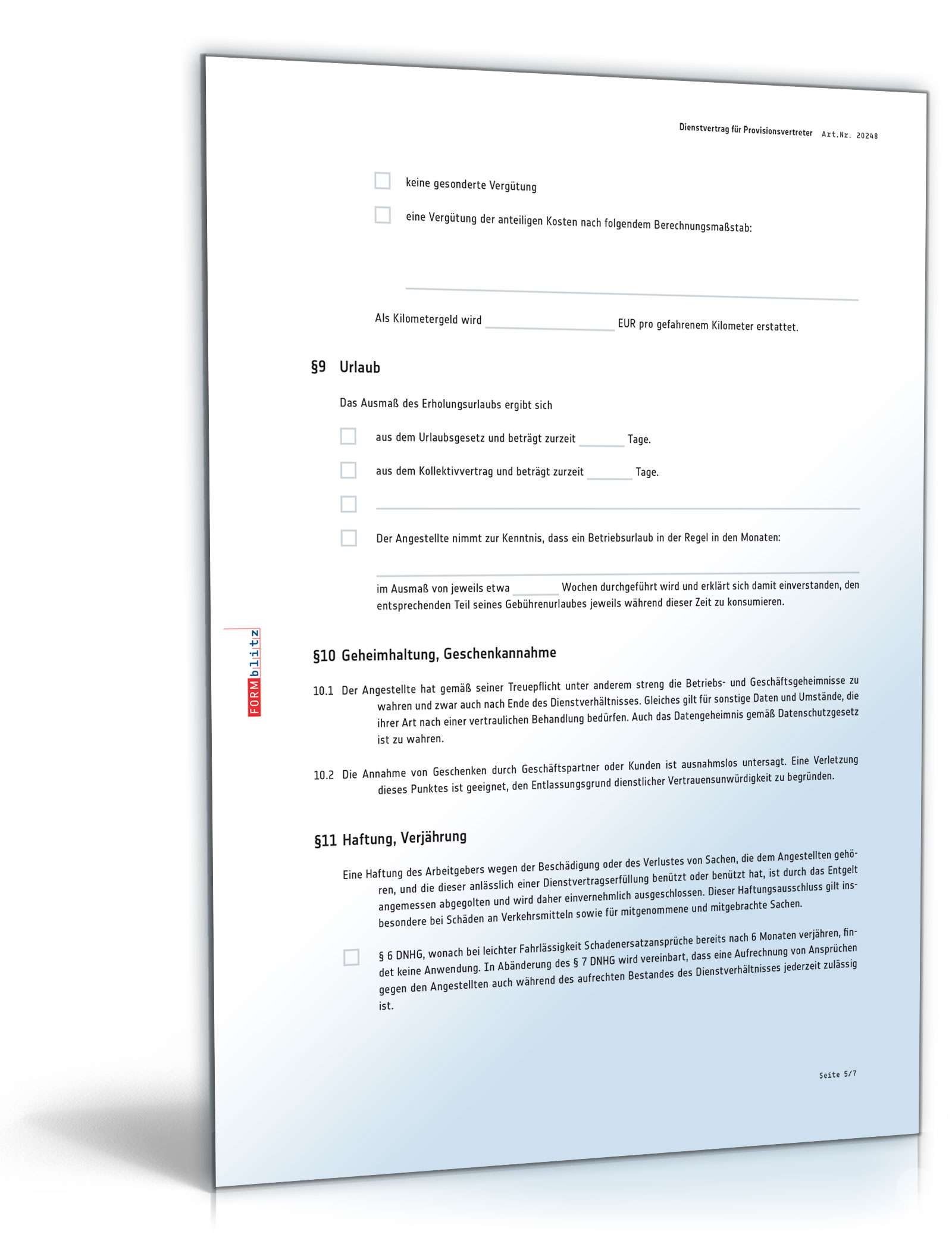 Dienstvertrag für Provisionsvertreter PDF. Seite: 5