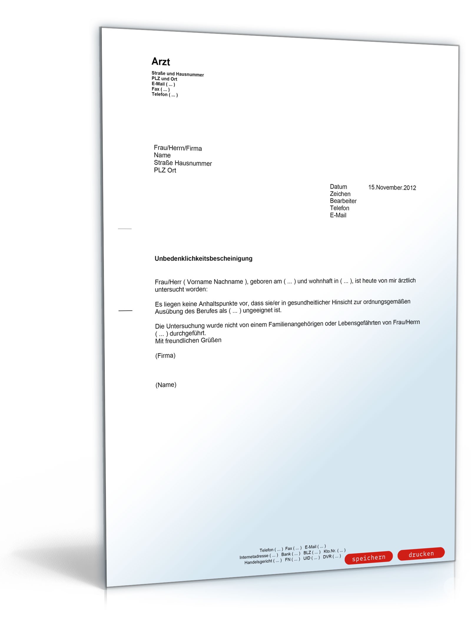 Unbedenklichkeitsbescheinigung über Berufsausübung PDF