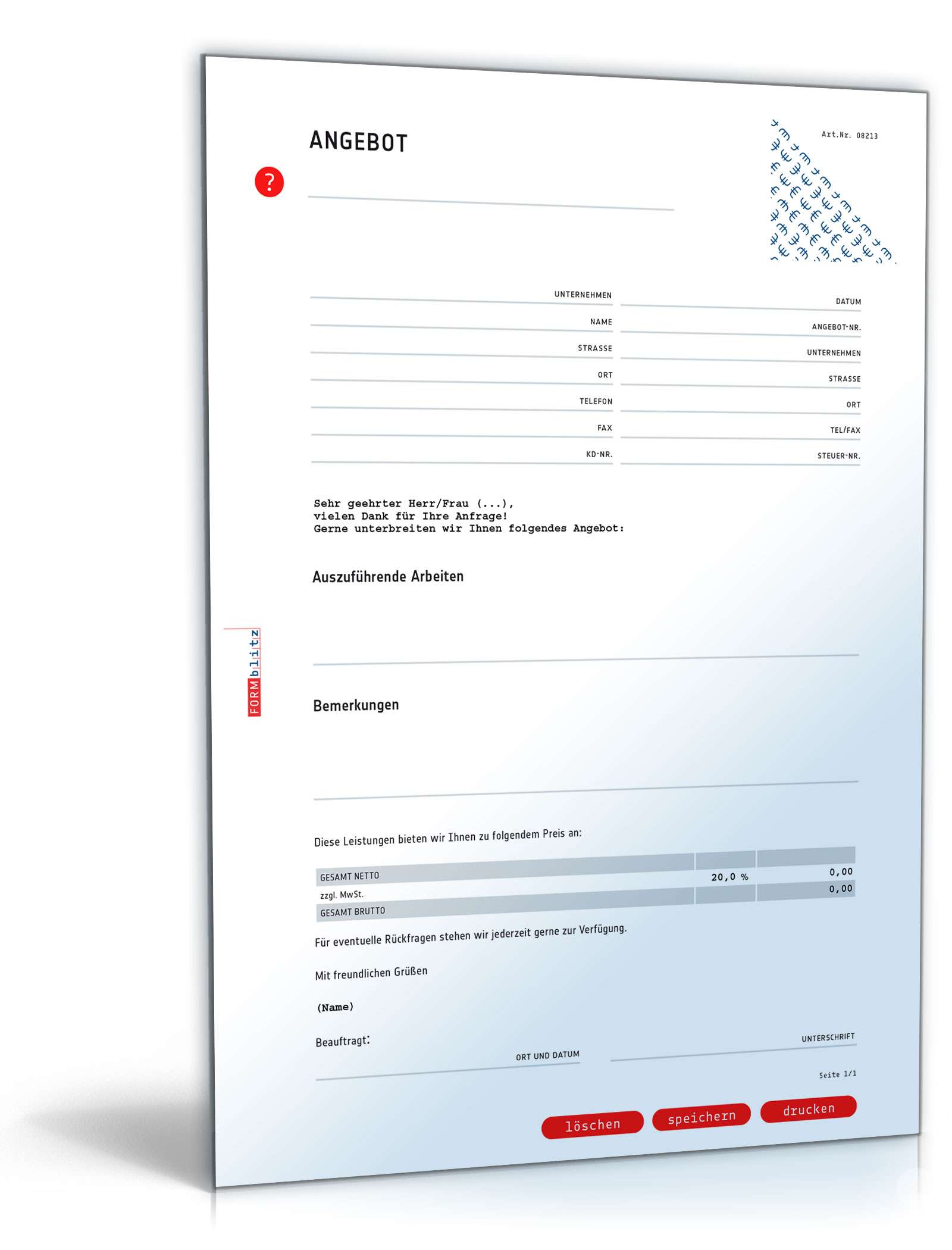 Allgemeines Angebot (pauschal) PDF