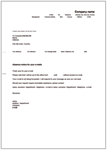 E-mail absence notice / Abwesenheitsnotiz E-Mail Word