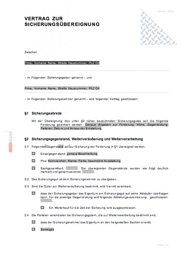 Vertrag zur Sicherungsübereignung Word. Seite: 2